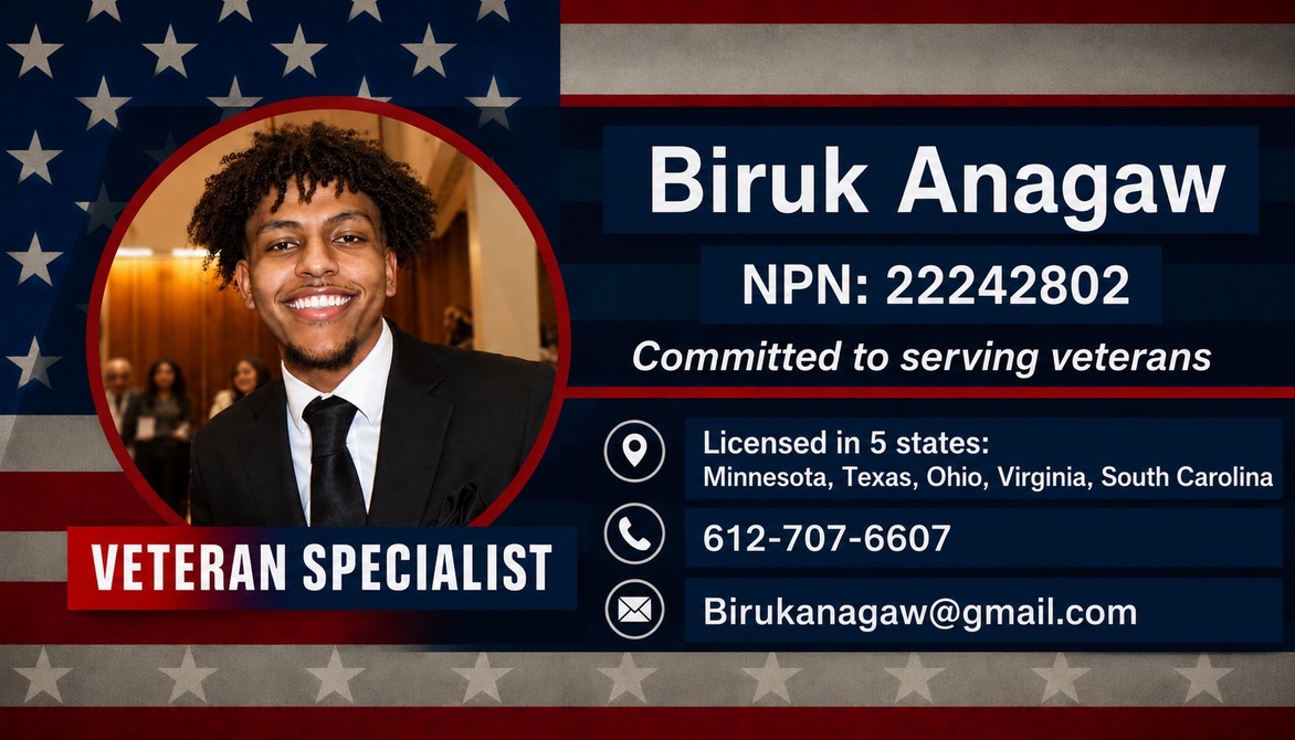 Biruk Anagaw, licensed insurance agent and veteran specialist